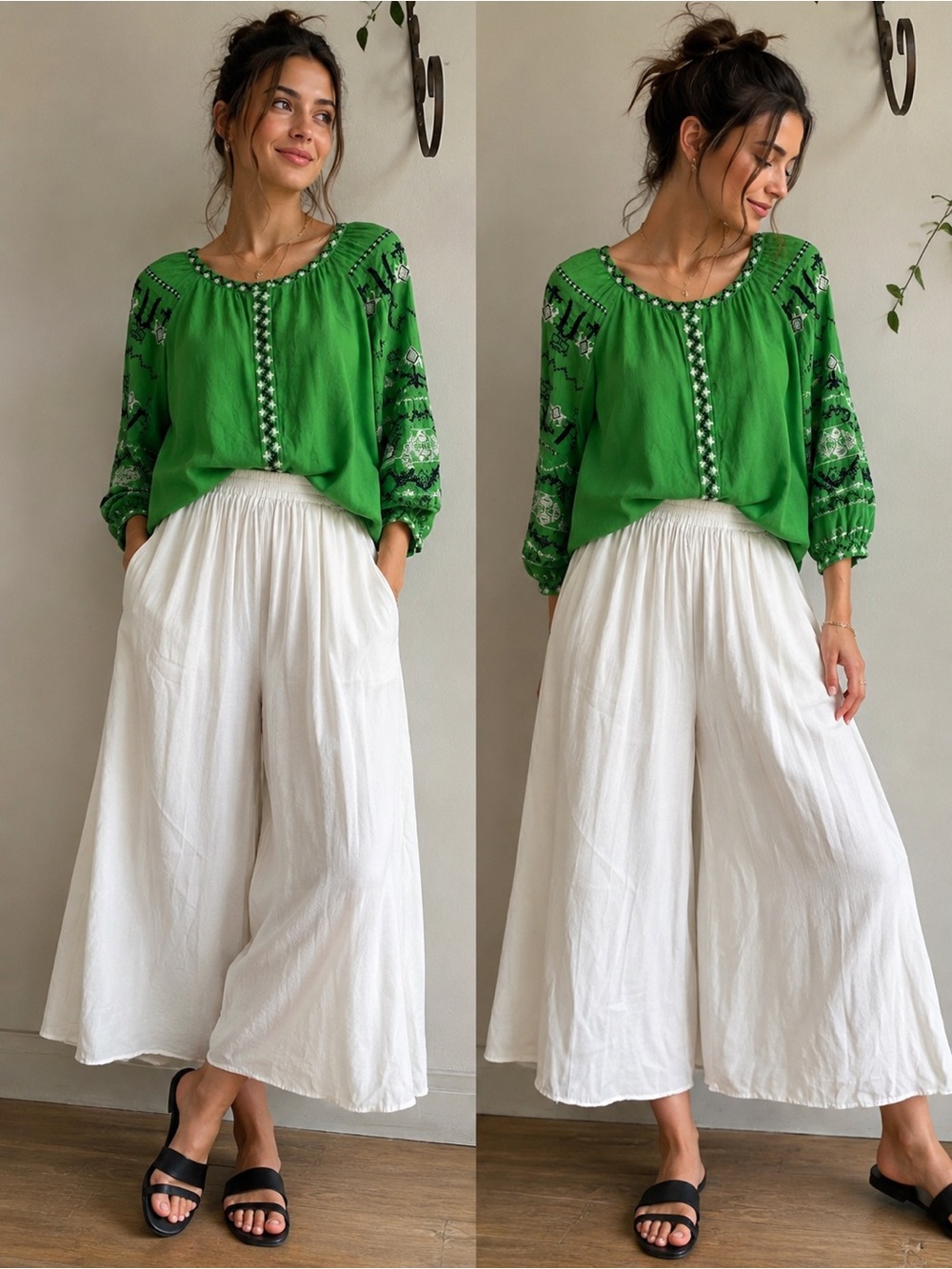 Crown & ivy 100% Cotton Green Embroidered Peasant Blouse 
EXACTLY AS PICTURED ❤️